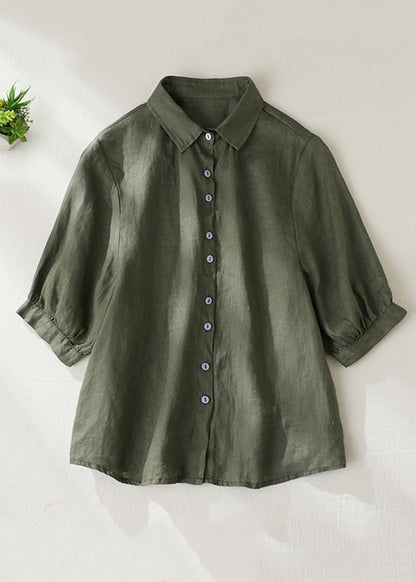 Purple Peter Pan Collar Button Linen Blouse Summer