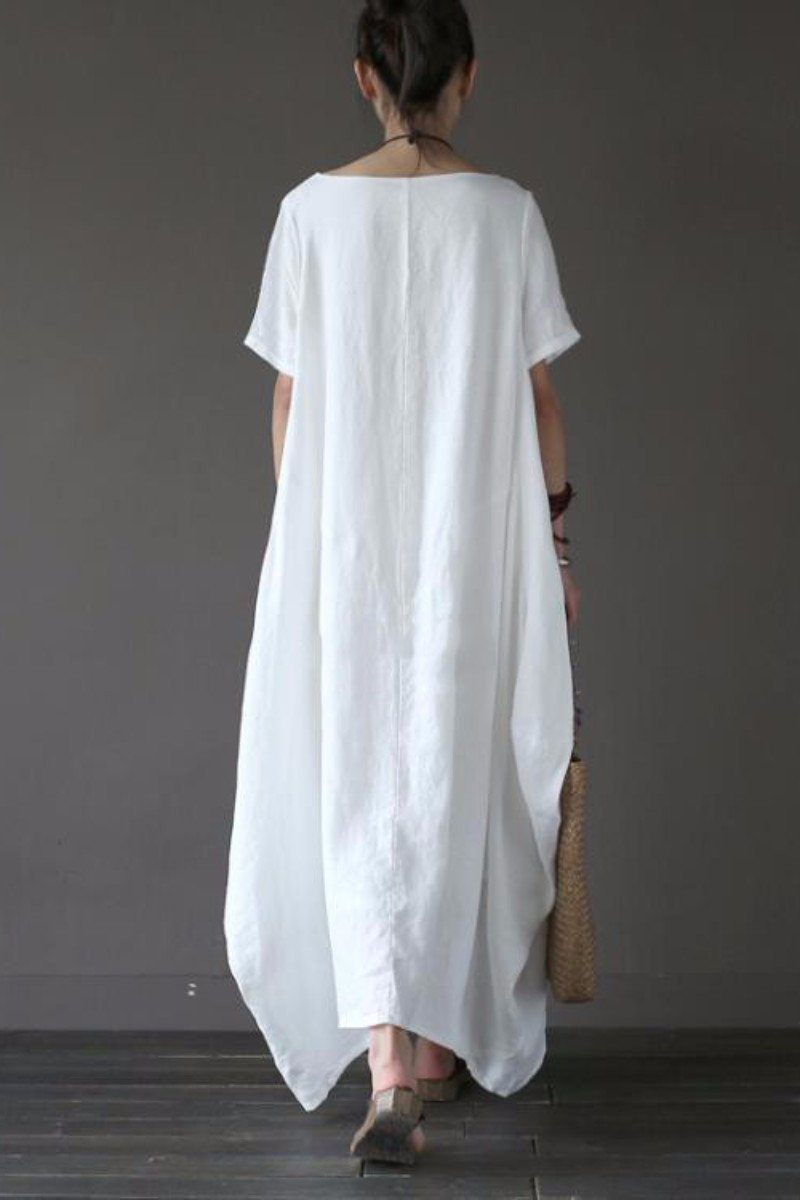 White Linen Summer Maxi Dresses