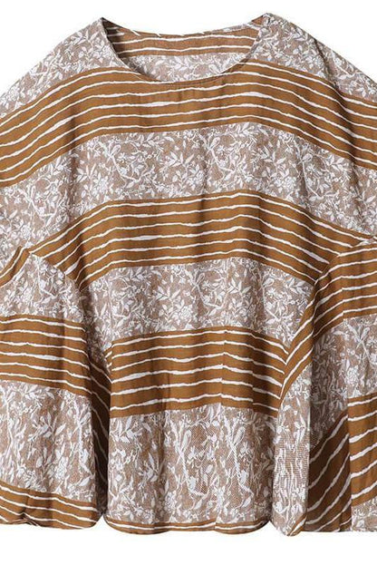 Leaf Stripes Color Patchwork Print T-shirt