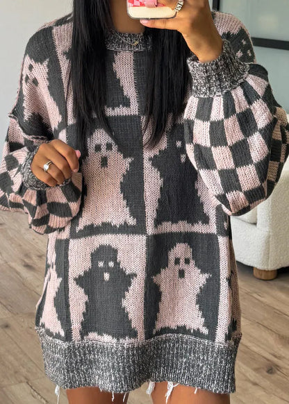 Orange O Neck Jacquard Thick Knitted Sweaters Fall