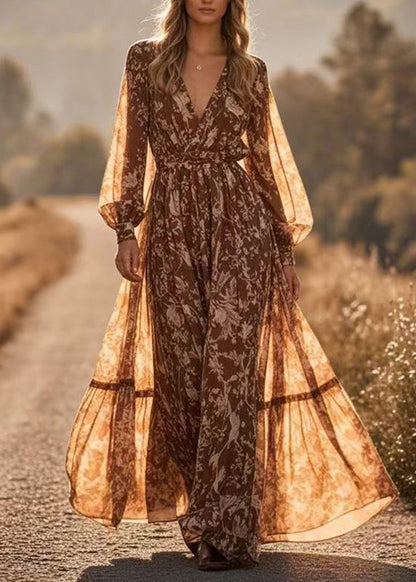 Patchwork Tunic Chiffon Maxi Holiday Dress Spring