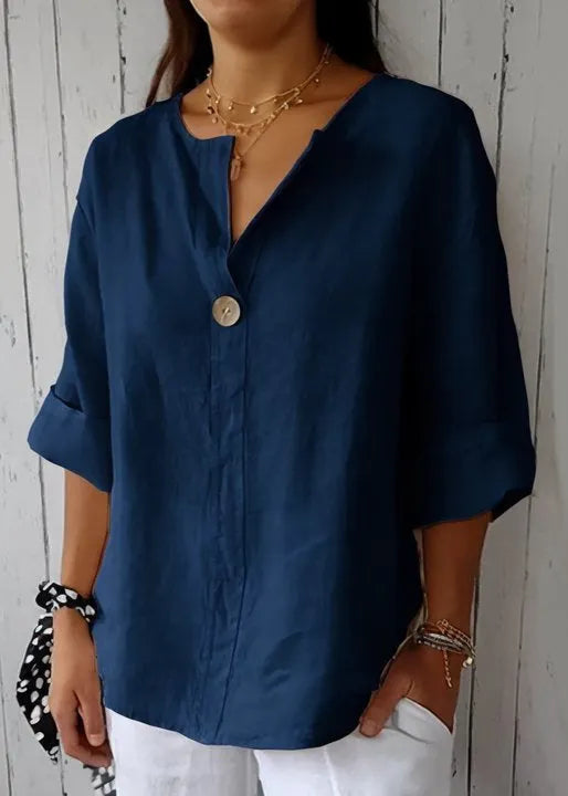 Navy O Neck Cotton T Shirts Top Summer