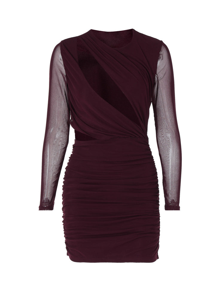 New Tulle Patchwork Hollow Out Long Sleeved Slim Fit Dress