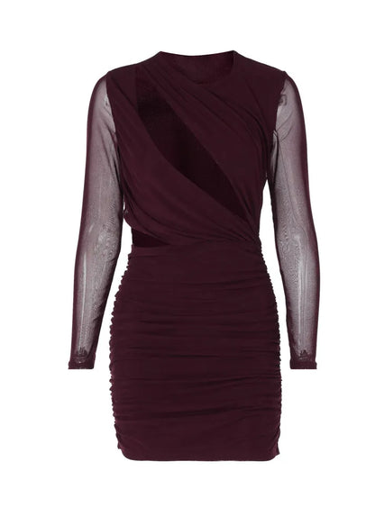 New Tulle Patchwork Hollow Out Long Sleeved Slim Fit Dress