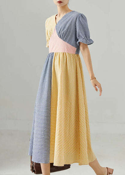 Colorblock Plaid Patchwork Cotton Dresses Summer