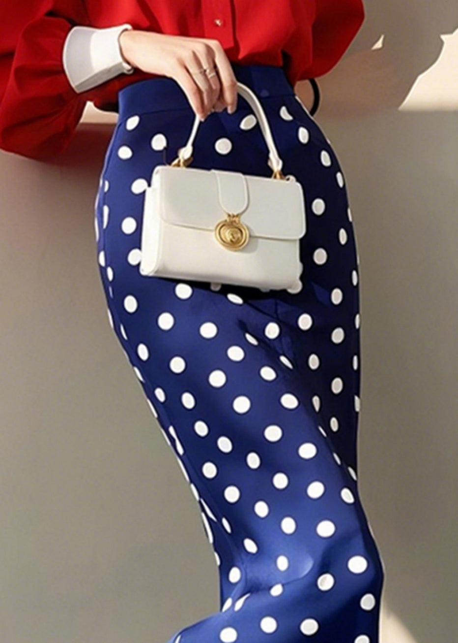 Slim Fit Blue Dot High Waist Cotton Skirt Spring