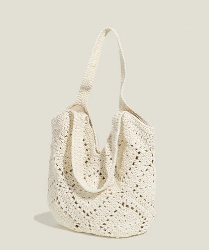 Handmade Beige Hollow Out Large Capacity Knit Shoulder Bags