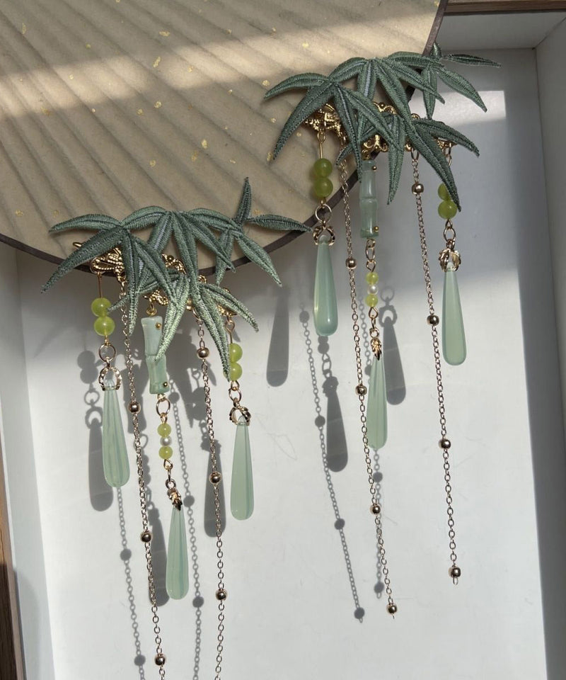 Art Light Green Overgild Coloured Glaze Resin Tassel Hairpin