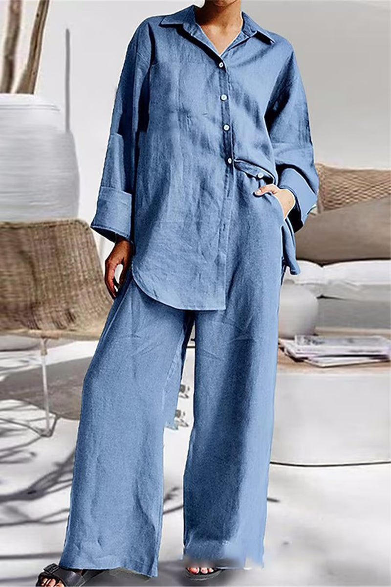 Simplicity Pocket Turndown Collar Long Sleeve Two Pieces(8 Colors)