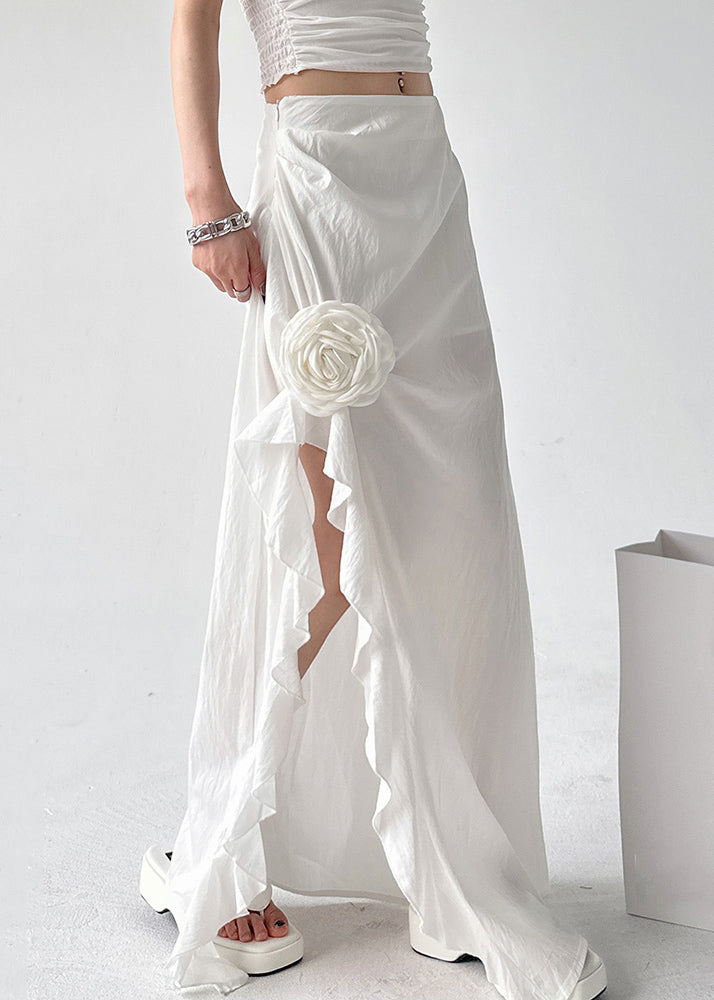 White Side Open High Waist Cotton Skirts Fall