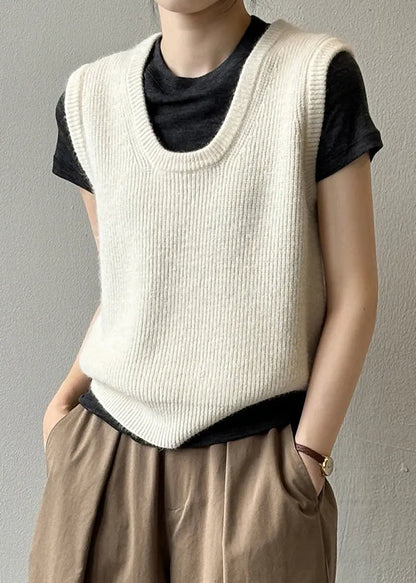 Simple Versatile Green U Neck Knitted Vest Autumn