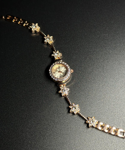 Stylish Gold Alloy Zircon Organic Glass Watches