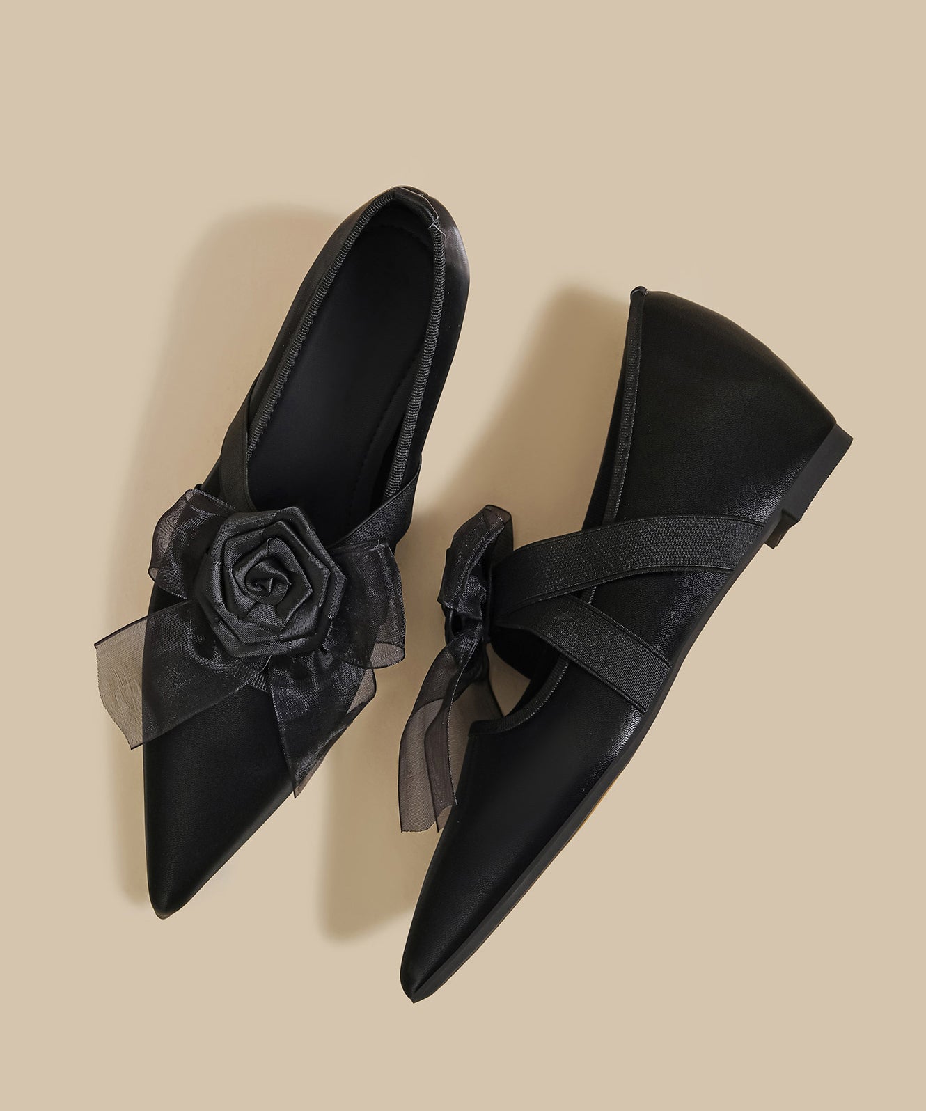 Black Faux Leather Splicing Wedge Shoes Pointed Toe