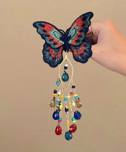 Chinese Style Rainbow Alloy Knit Glass Butterfly Tassel Hairpin