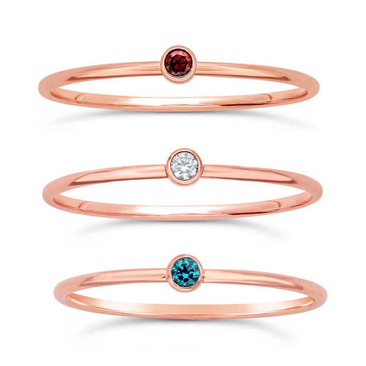 14/20 Rose Gold-filled Petite Stackable Rings Red White & Blue Cz Gemstones, Set of 3