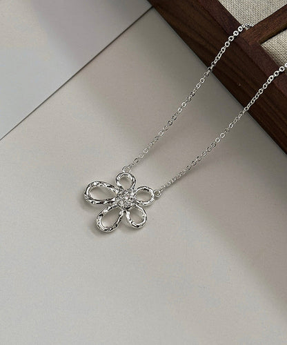 Silk Sterling Silver Zircon Sunflower Hollow Out Pendant Necklace