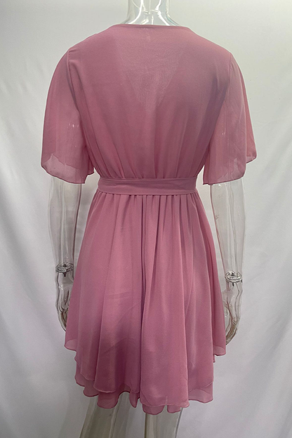 Color Lace Up Ruffle V Neck a Line Dresses(3 Colors)