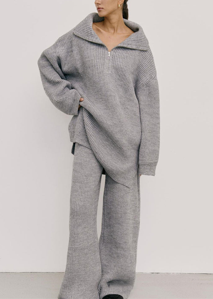 European and American Style Grey Sweaters and Pants Knit Set Fall