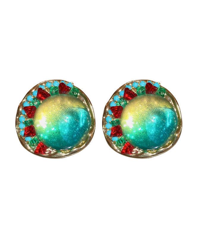 Rainbow Alloy Zircon Coloured Glaze Round Stud Earrings