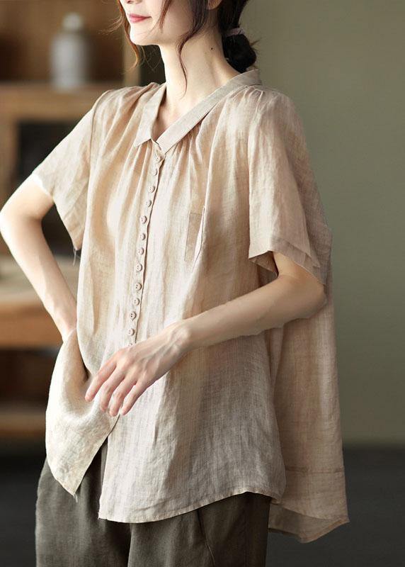 Print2 Peter Pan Collar Pockets Patchwork Ramie Cardigan