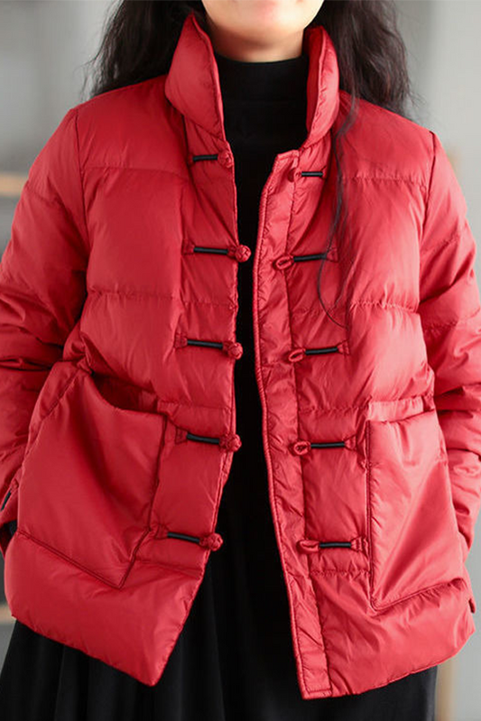 Winter Buckle Stand Collar Down Loose Thick Down Jacket