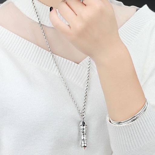 Sterling Silver Vajra Pestle Amulet Pendant Necklace
