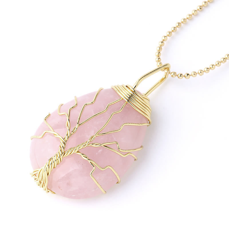 Buddha Stones Natural Quartz Crystal Tree of Life Healing Energy Necklace Pendant