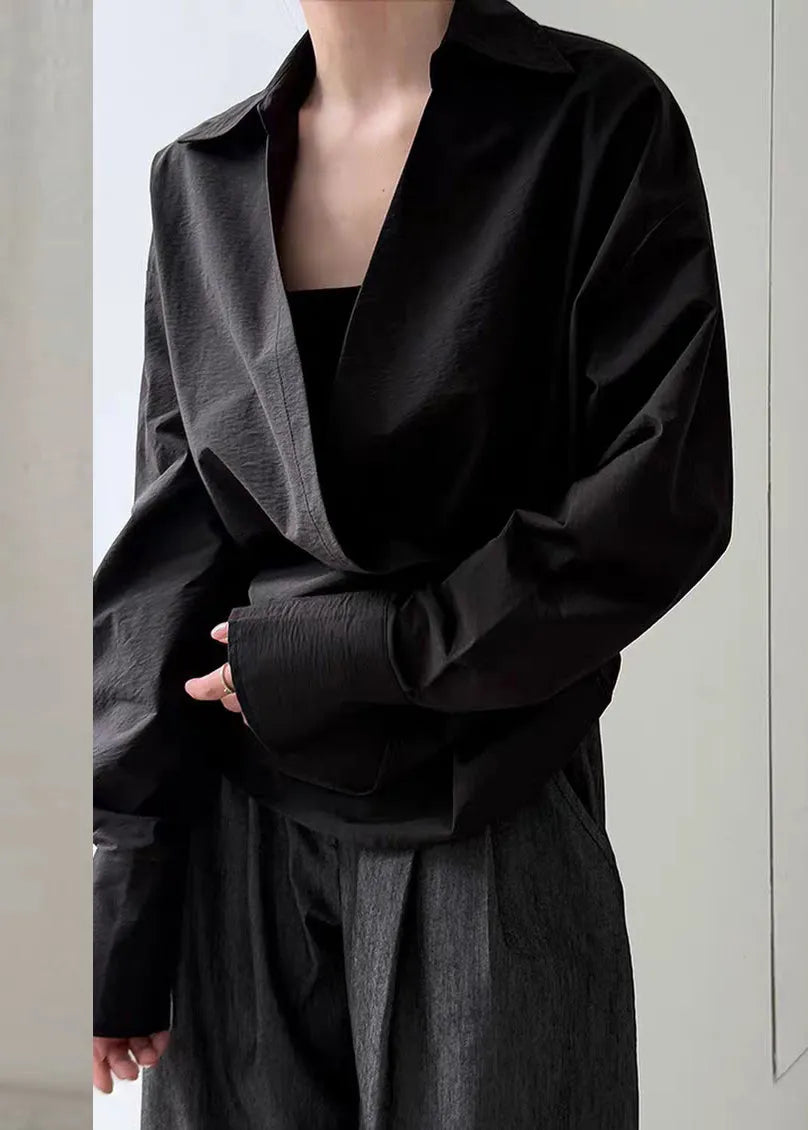 Black Top Asymmetrical Button Spring