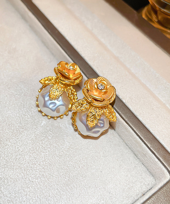 Stylish Gold Alloy Zircon Pearl Stud Earrings