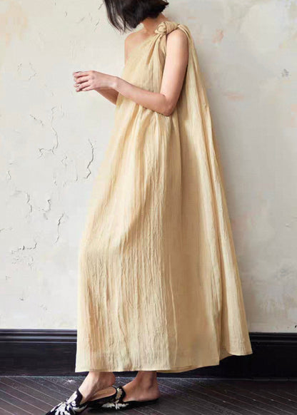 Loose Yellow Cold Shoulder Linen Long Dress Sleeveless