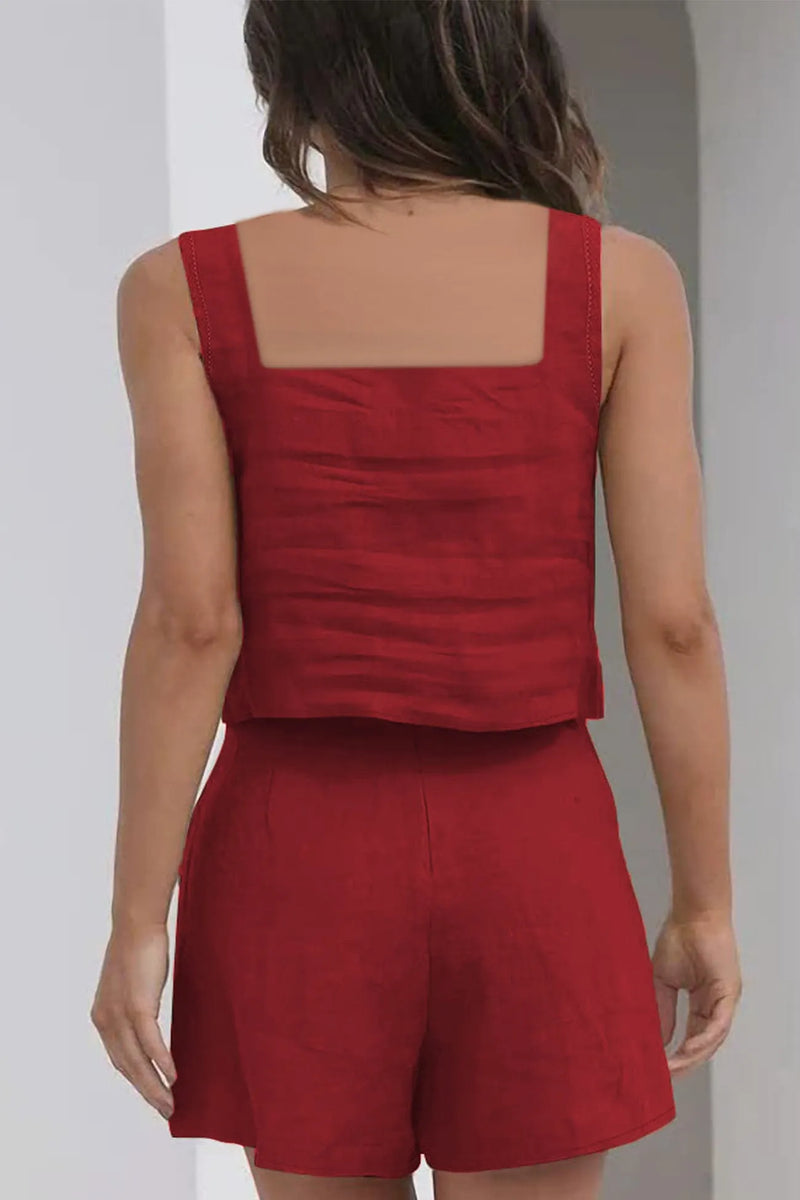 Tank Top Square Neck Pocket Shorts Set