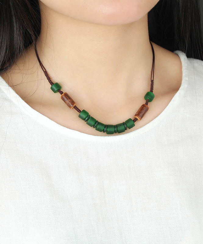 Retro Style Green Handwoven Crystal Necklace