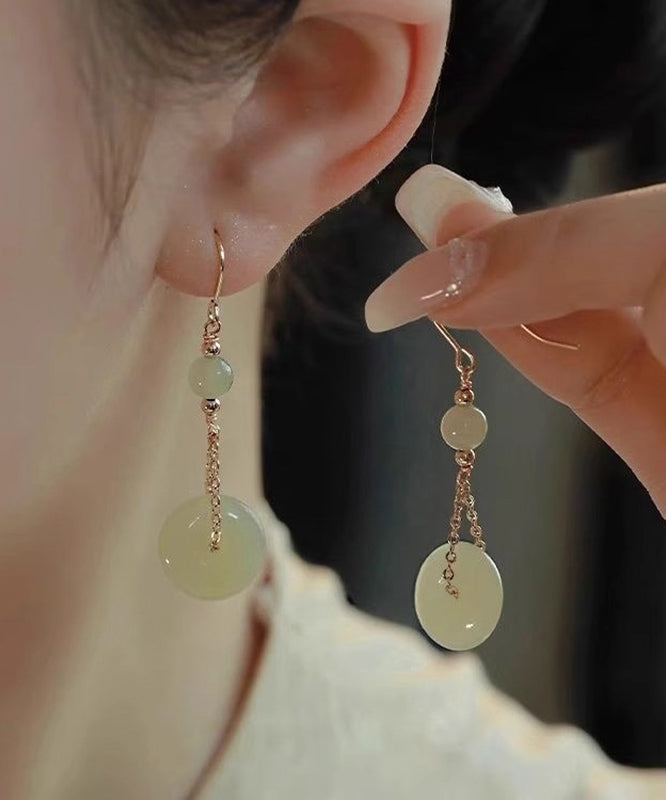 Cyan Sterling Silver Overgild Jade Ping Buckle Drop Earrings