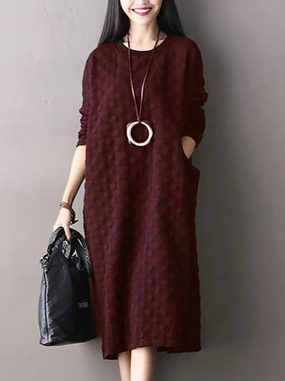 Polka Dot Stretch Cotton Long Sleeve Dress