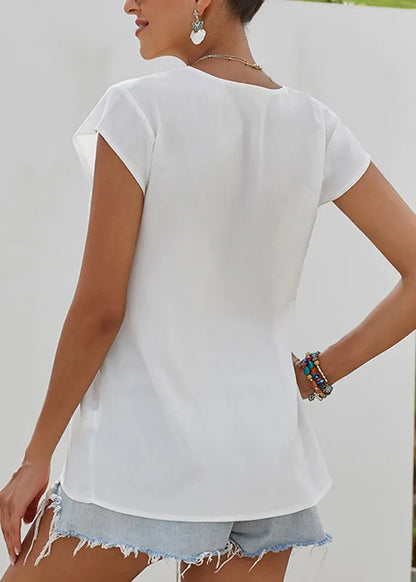 White Print Tops Short Sleeve