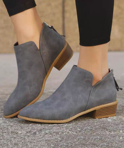 Pink Suede Zippered Splicing Ankle Boots