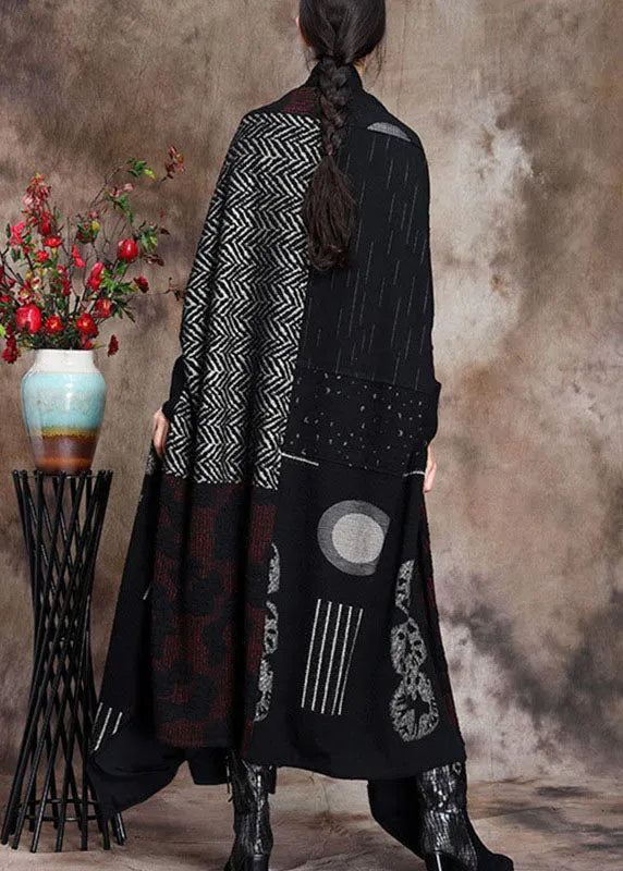 Fitted Retro Print Patchwork Asymmetrical Design Fall Cardigan