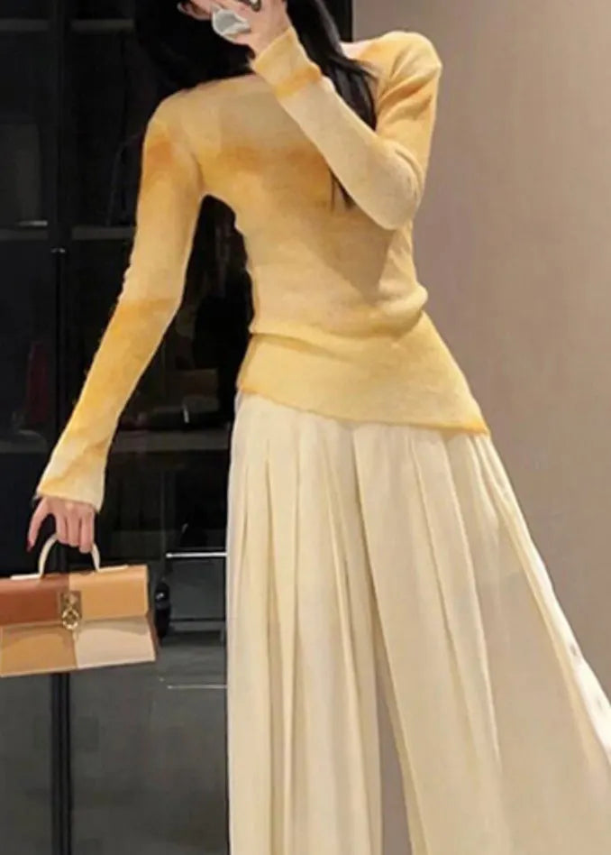 Art Yellow Asymmetrical Tie Dye Knit Sweaters Fall