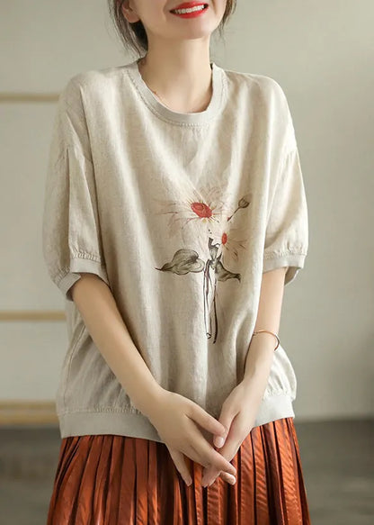 Linen Colour O-neck Linen T Shirt Summer