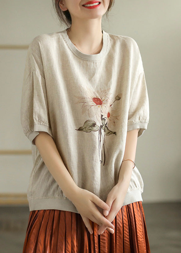 Linen Colour O-neck Linen T Shirt Summer