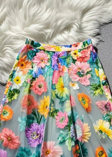 Multicolor Print Tulle Skirt Summer