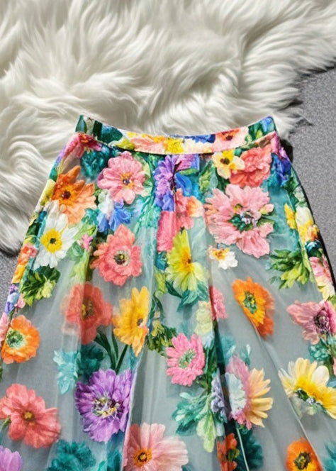 Multicolor Print Tulle Skirt Summer