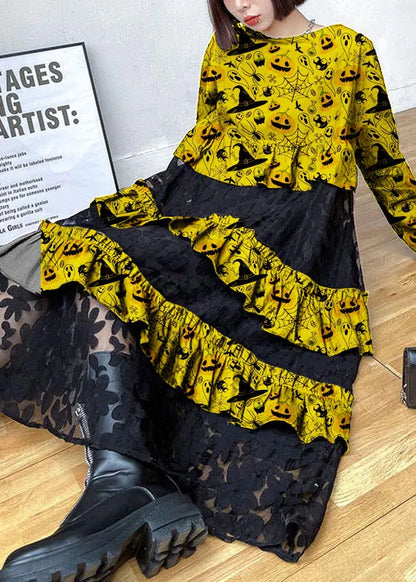 Black Ruffles Fall Lace Dresses