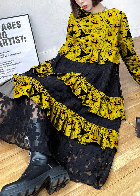 Black Ruffles Fall Lace Dresses
