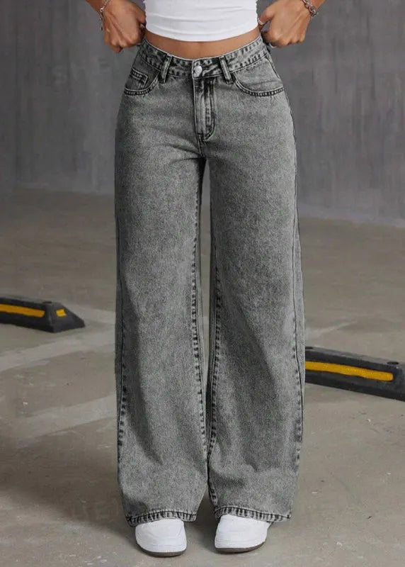 Grey High Waist Wide Leg Denim Pant