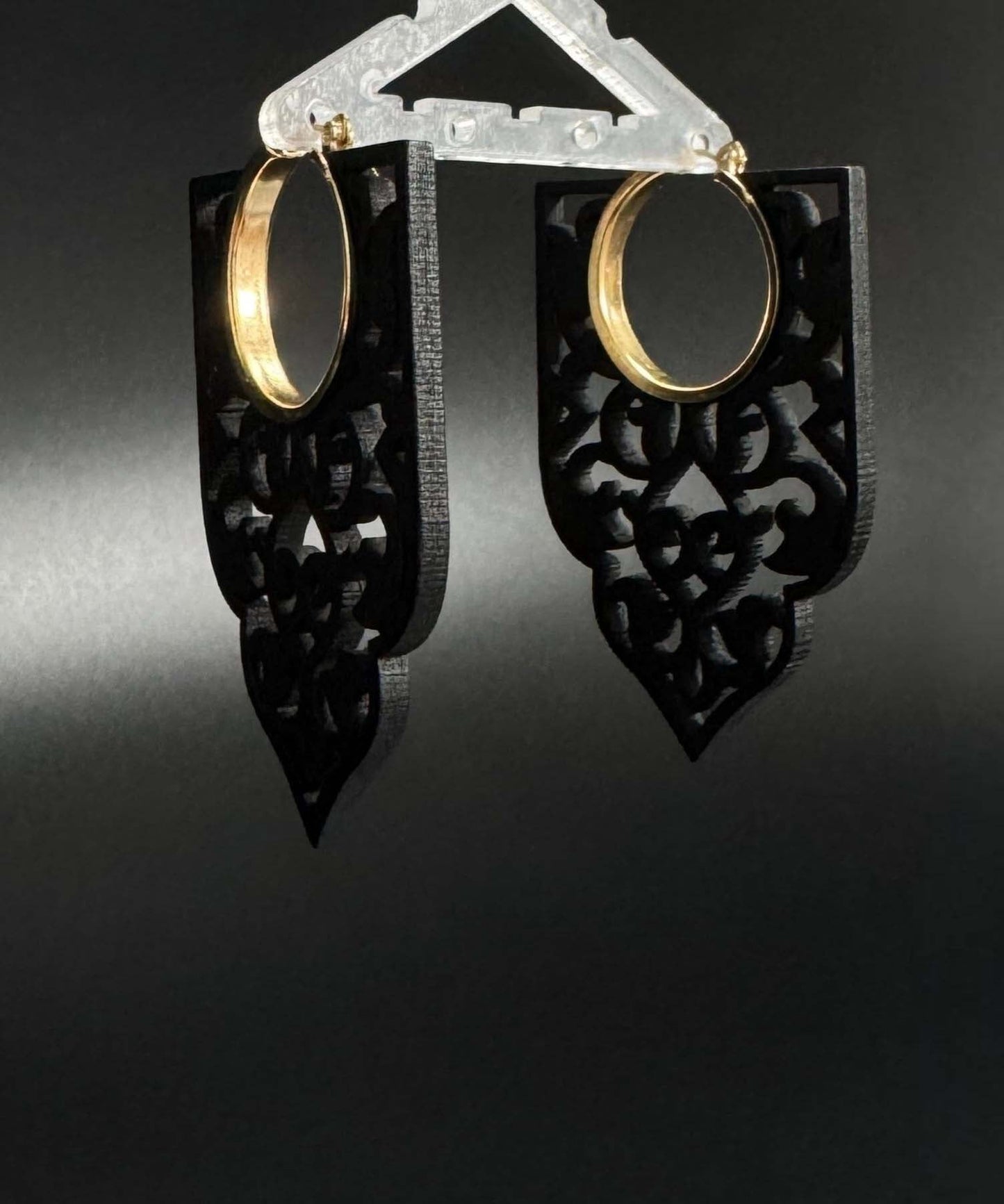 Black Wooden Hollow Out Hoop Earrings