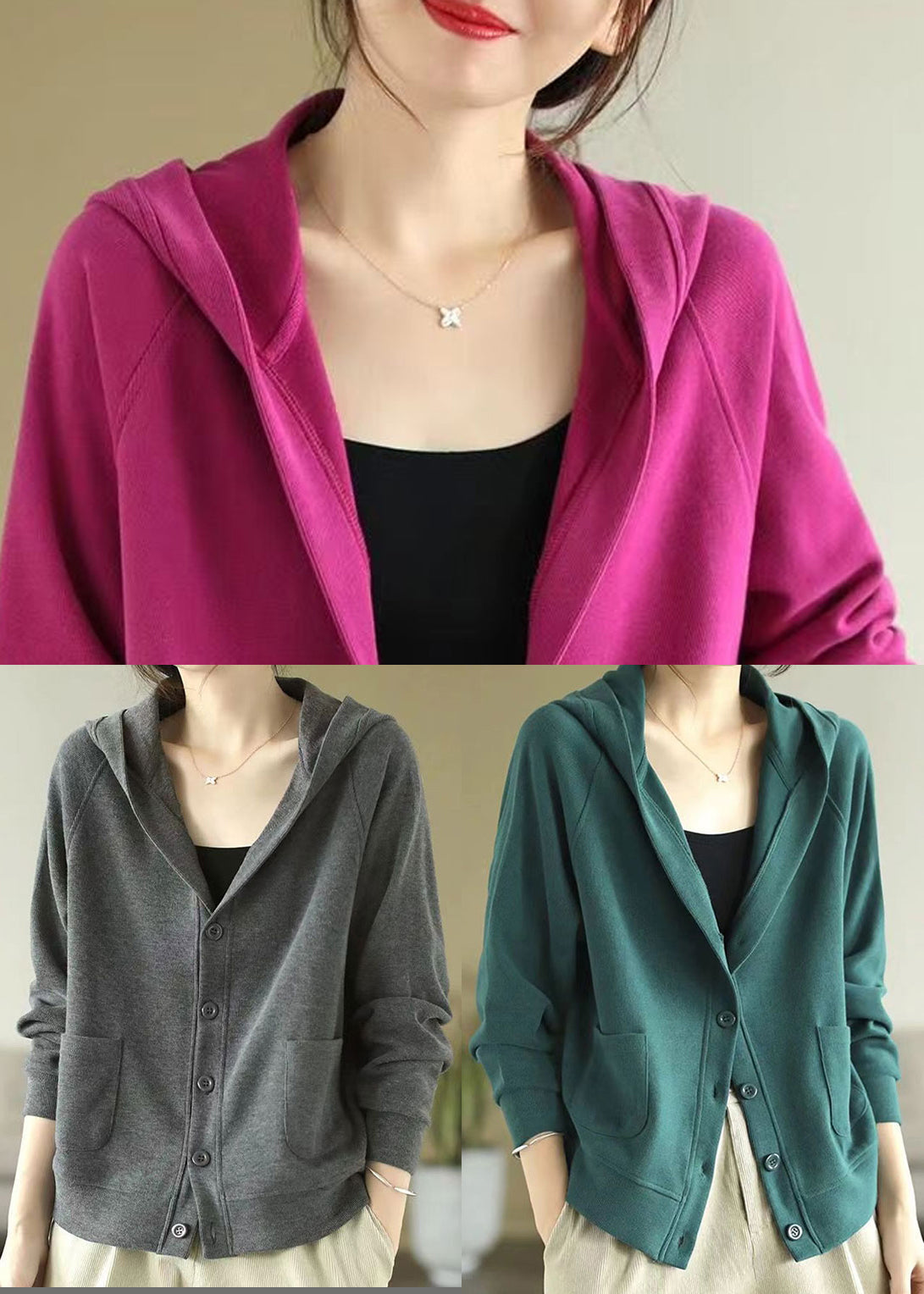 Grey Hooded Cotton Coats Spring