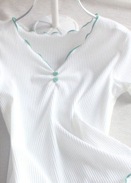 Style White Ruffled Short Sleeve Yoga Top