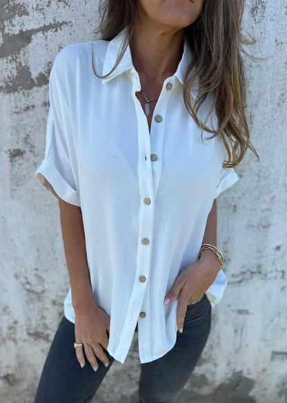 Khaki Peter Pan Collar Button Cotton Top Summer