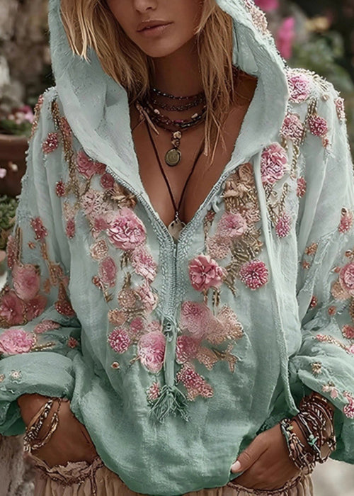Apricot Hooded Print Cotton Sweatshirt Spring
